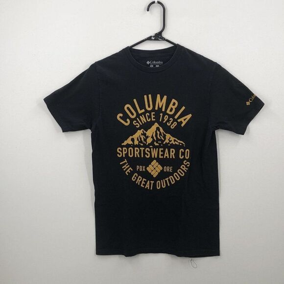 Columbia Mens Black Short Sleeve Crew Neck Graphic Print Pullover T Shirt Small - Picture 1 of 6